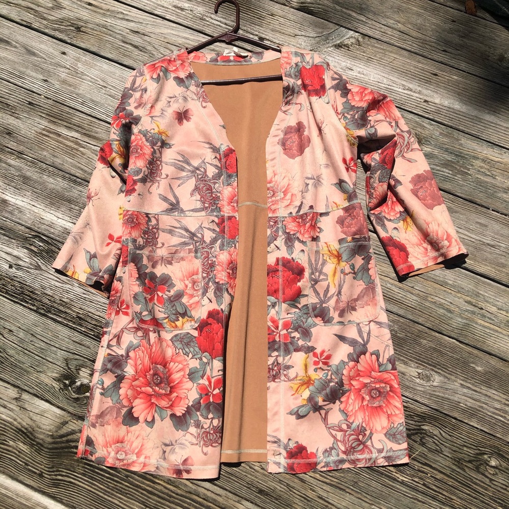 Suede floral kimono cardigan